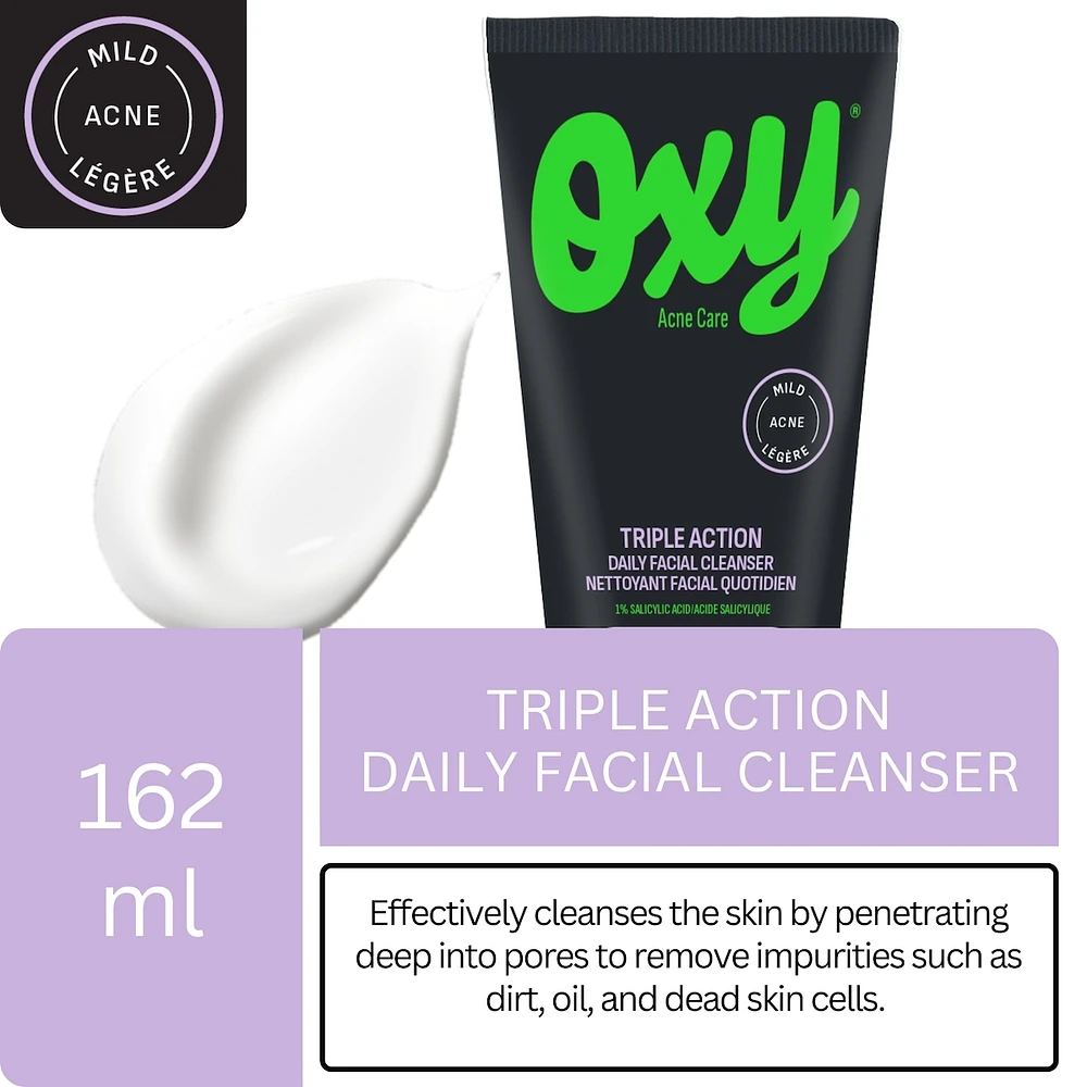 Triple Action Daily Facial Cleanser with Salicylic Acid, For Mild Acne, For Frequent Recurring Breakouts