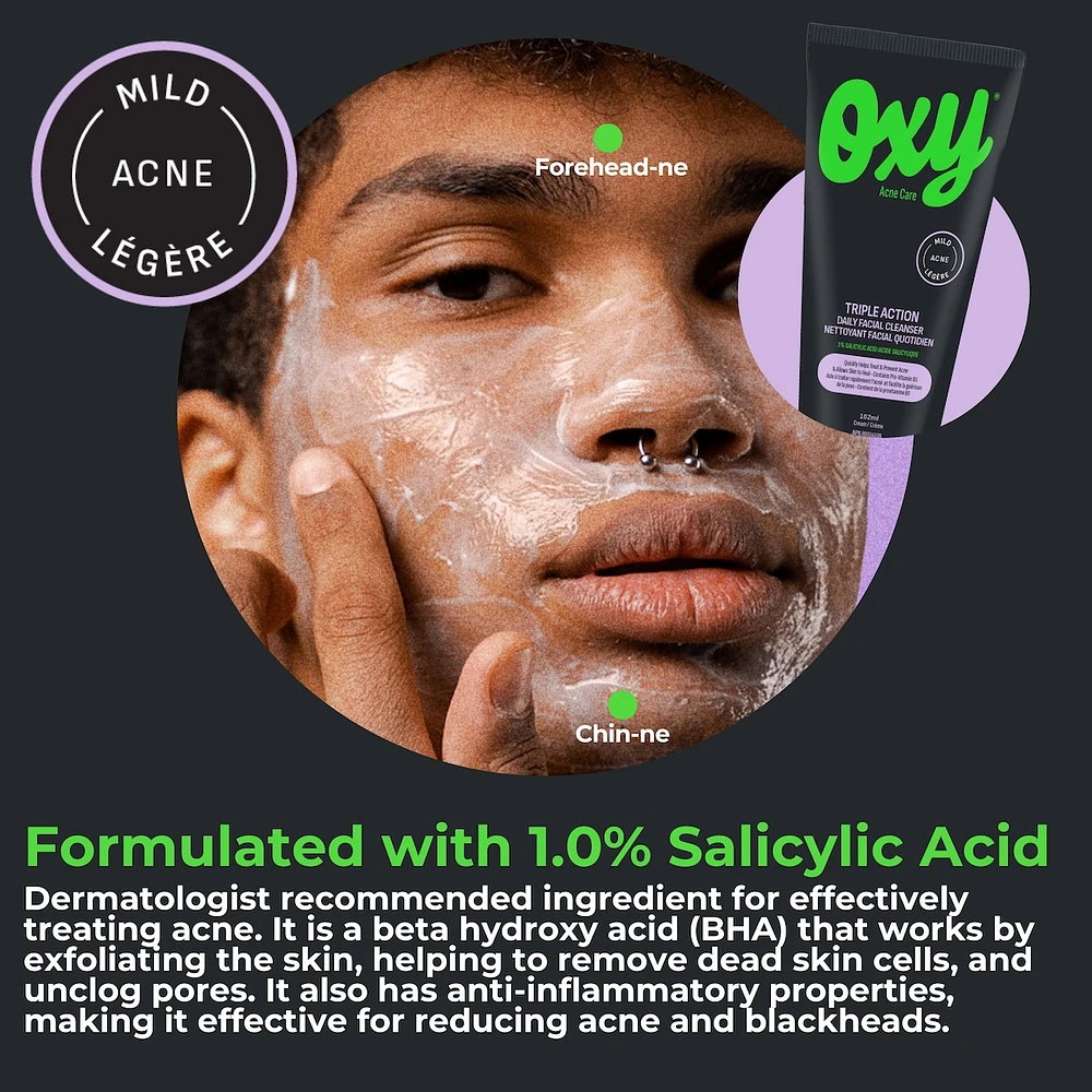 Triple Action Daily Facial Cleanser with Salicylic Acid, For Mild Acne, For Frequent Recurring Breakouts