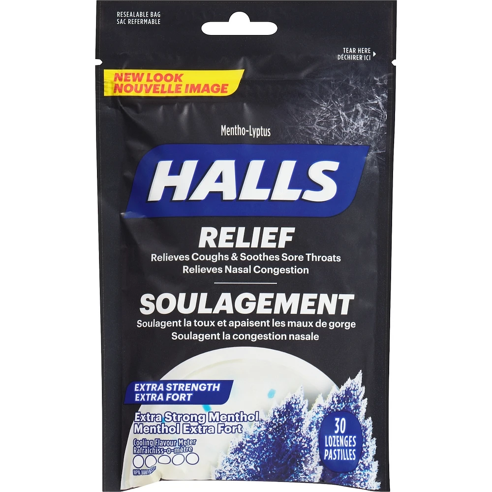Halls Relief Mentho-Lyptus Extra Strong Menthol, 30 Cough Drops