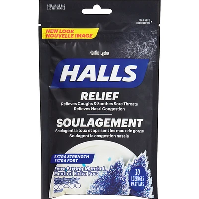 Halls Relief Mentho-Lyptus Extra Strong Menthol, 30 Cough Drops