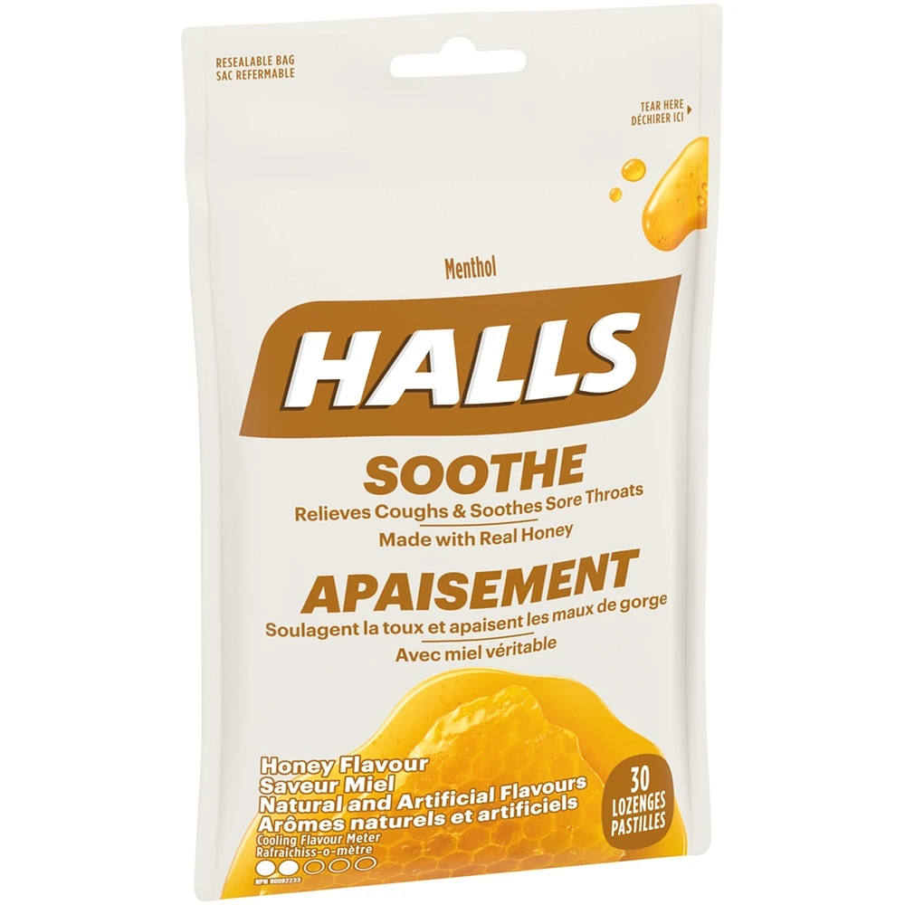 Halls Soothe Menthol Honey Flavour, 30 Cough Drops