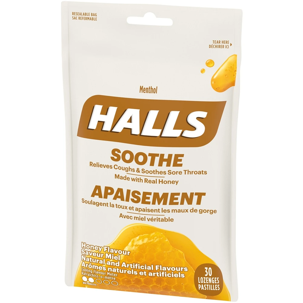 Halls Soothe Menthol Honey Flavour, 30 Cough Drops