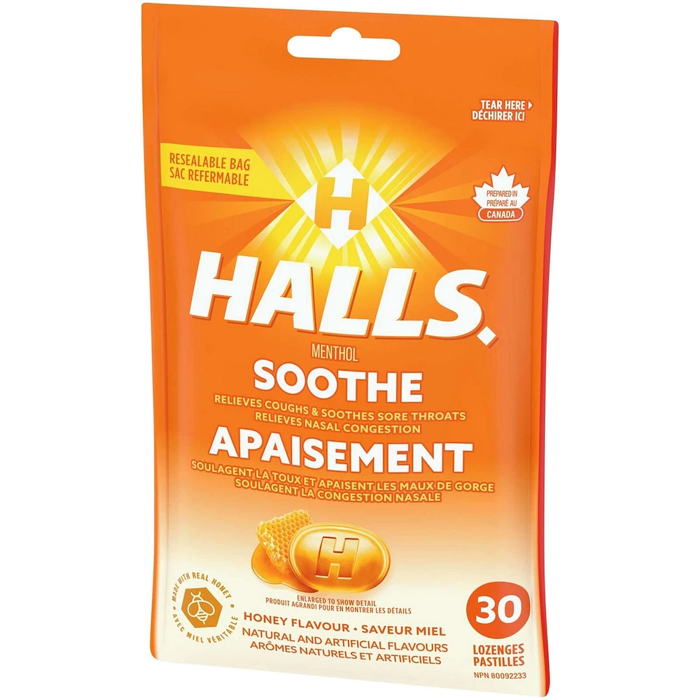 Halls Soothe Menthol Honey Flavour, 30 Cough Drops