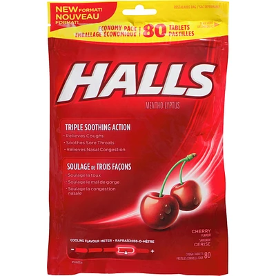 Halls Relief Mentho-lyptus, Cherry Flavour, 80 cough drops