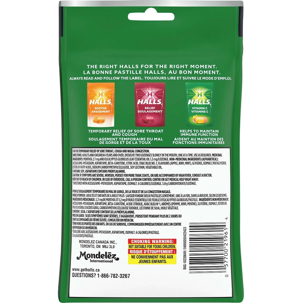 Halls Relief Mentho-Lyptus Kiwi Apple Flavour, 25 Cough Drops