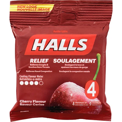 Halls Relief Mentho-lyptus Cherry Flavour, 4 x 9 Cough Drops Multipack