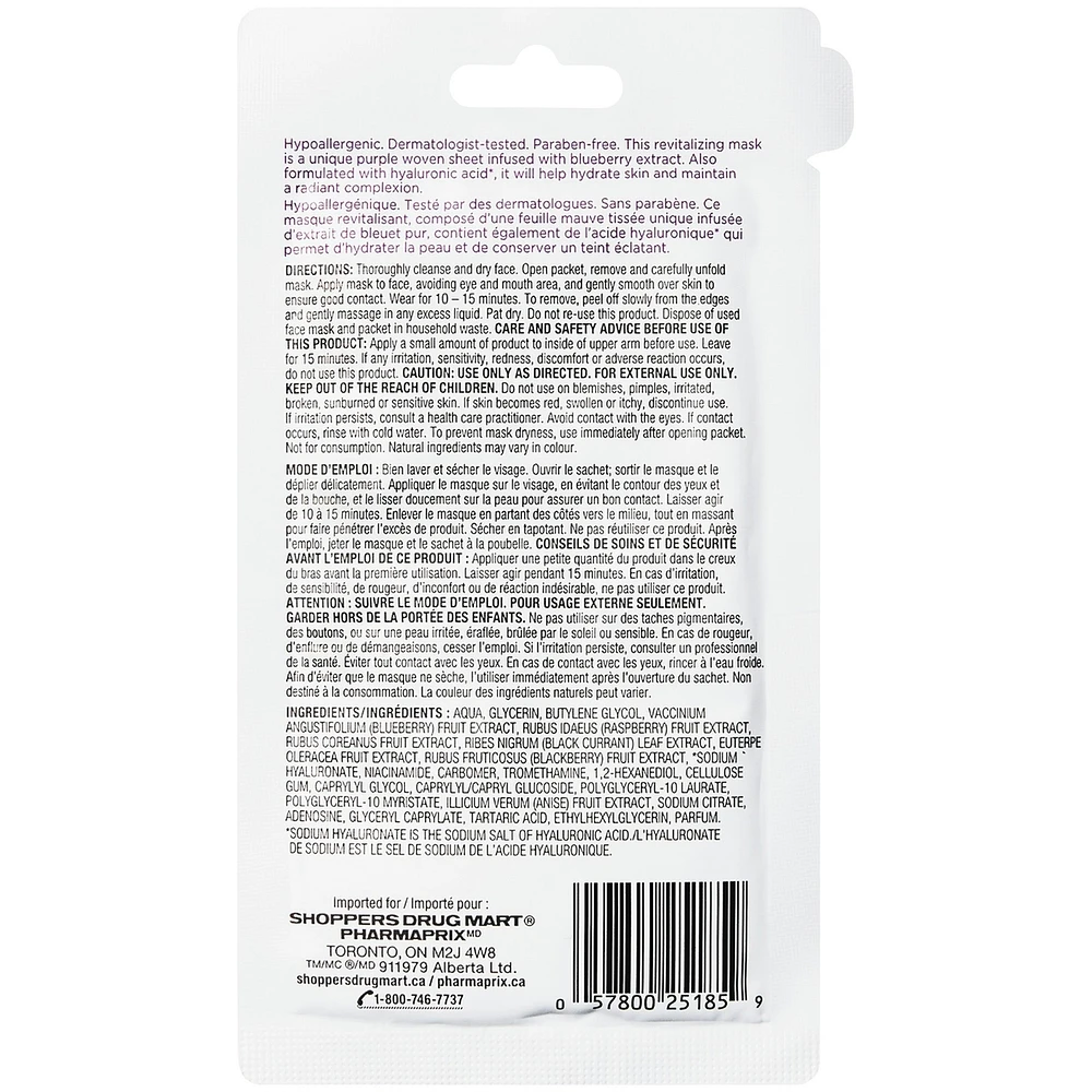 Hydratant aux bleuets Masque en Feuille