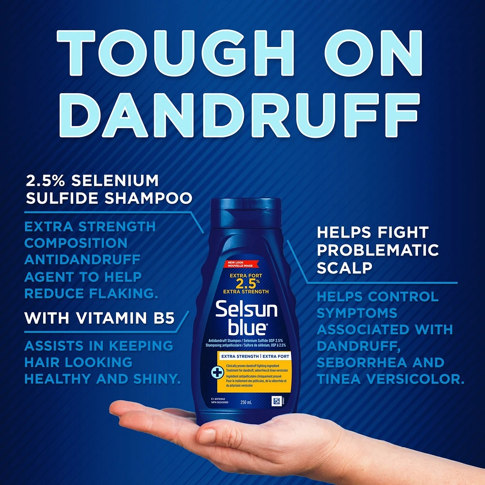 Selsun Anti-Dandruff Shampoo, 250mL, Dandruff Treatment with 2.5% Extra Strength Selenium Sulfide and Pro-Vitamin B5
