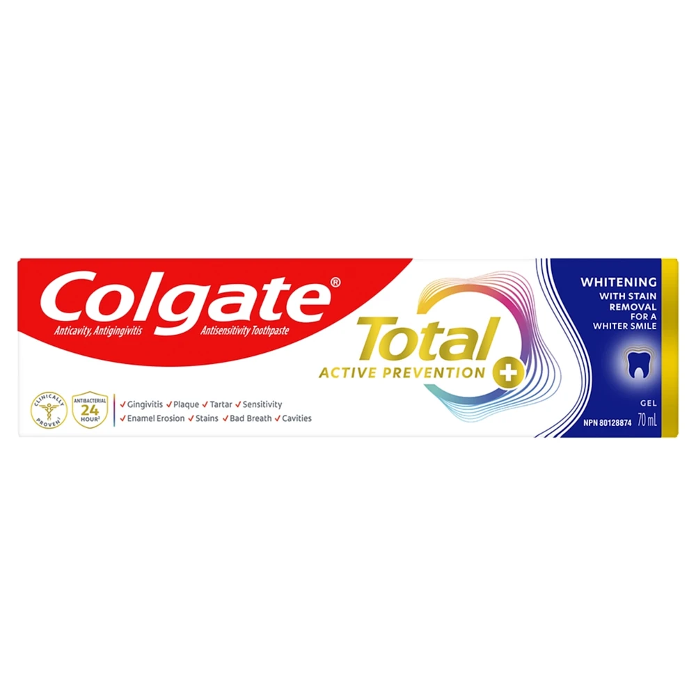 Total Prevention Active Gel Plus Dentifrice Blanchissant avec Élimination des Taches, Menthe