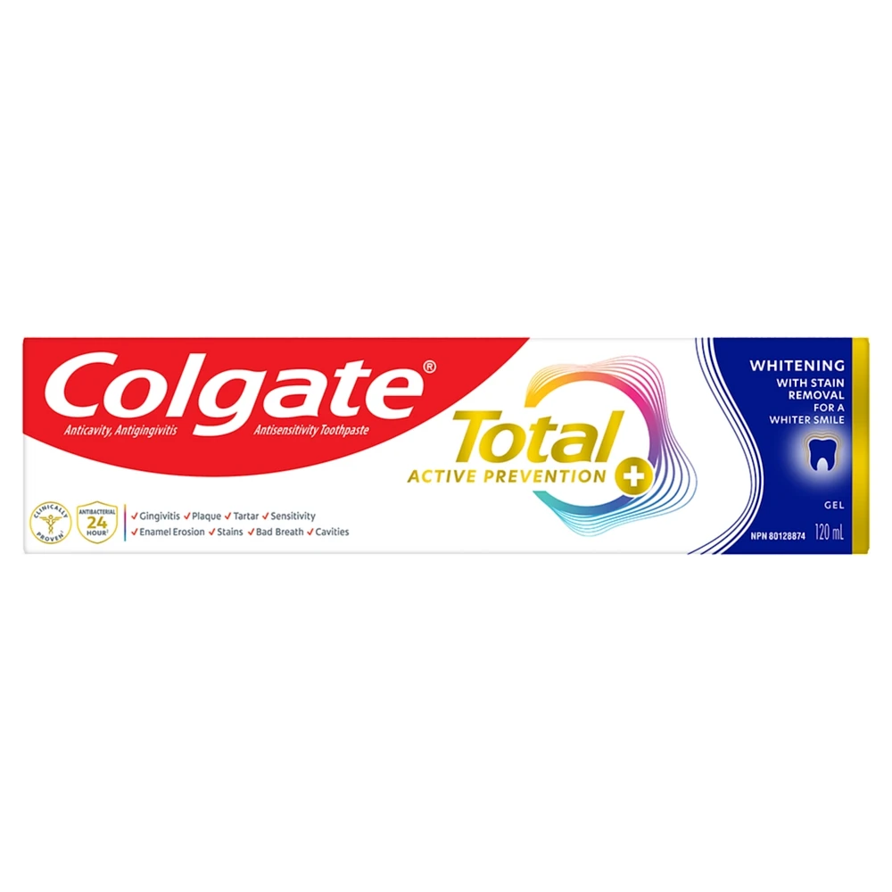 Total Prevention Active Plus Gel Dentifrice Blanchissant avec Élimination des Taches, Menthe