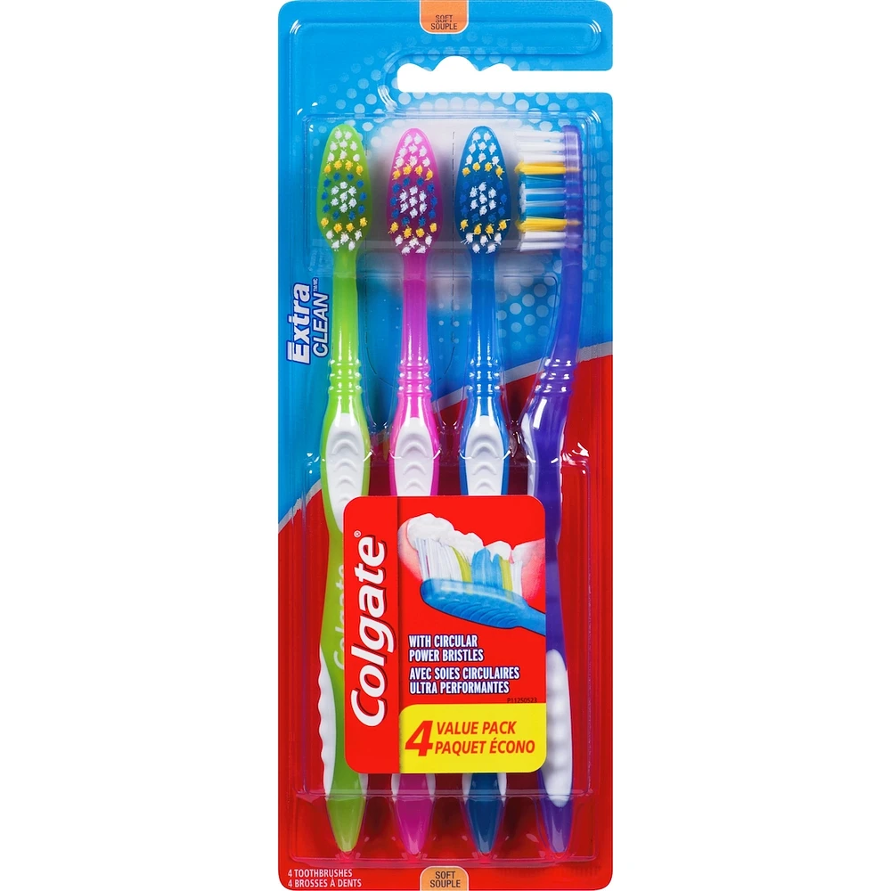 Paquet écono de 4 brosses à dents souples Colgate Extra Clean