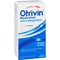 Otrivin Medicated Cold & Allergy Relief Original Nasal Decongestant Mist Spray 30ml