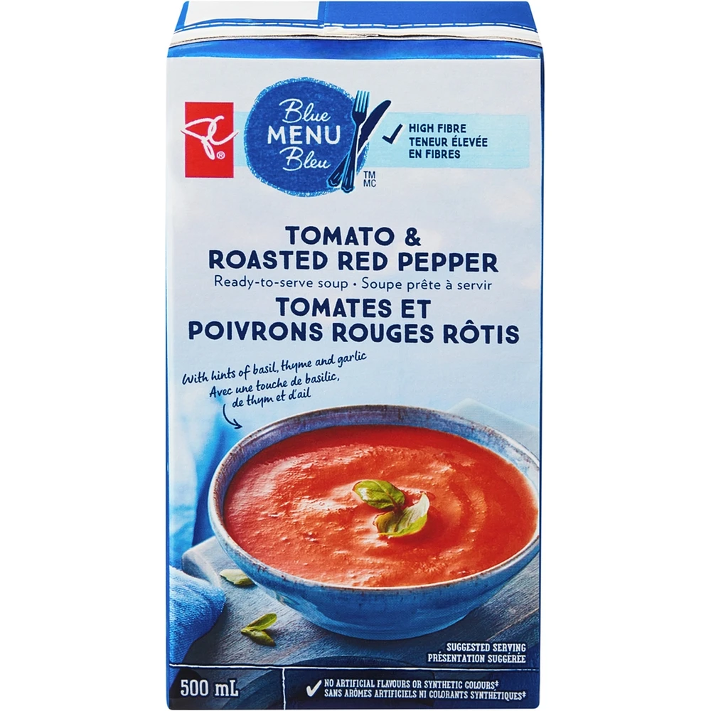 Soupe prête à servir aux tomates et poivrons rouges rôtis