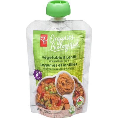 Nourriture en puree pour bebe Légumes et lentilles