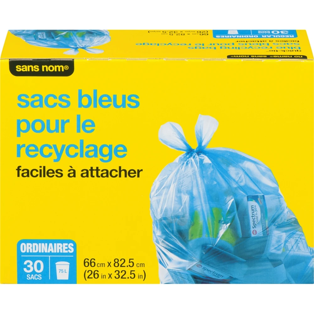 Sacs bleus pour le recyclage faciles à attacher ordinaires 75 l