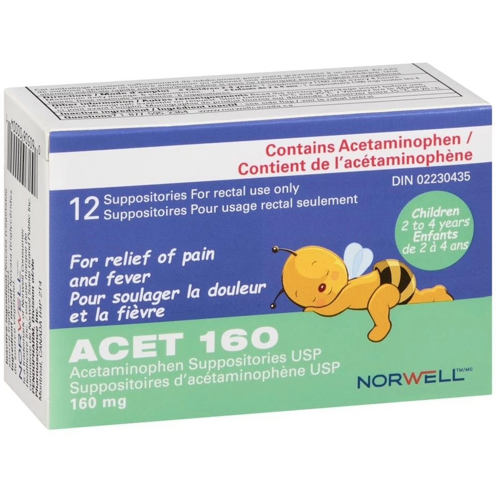 ACET Suppository for Fever & Pain 160mg - Fever Reducer Suppositories for Children (2-4 Years) - Comfortable & Safe Acetaminophen Suppository - For Rectal Use Only