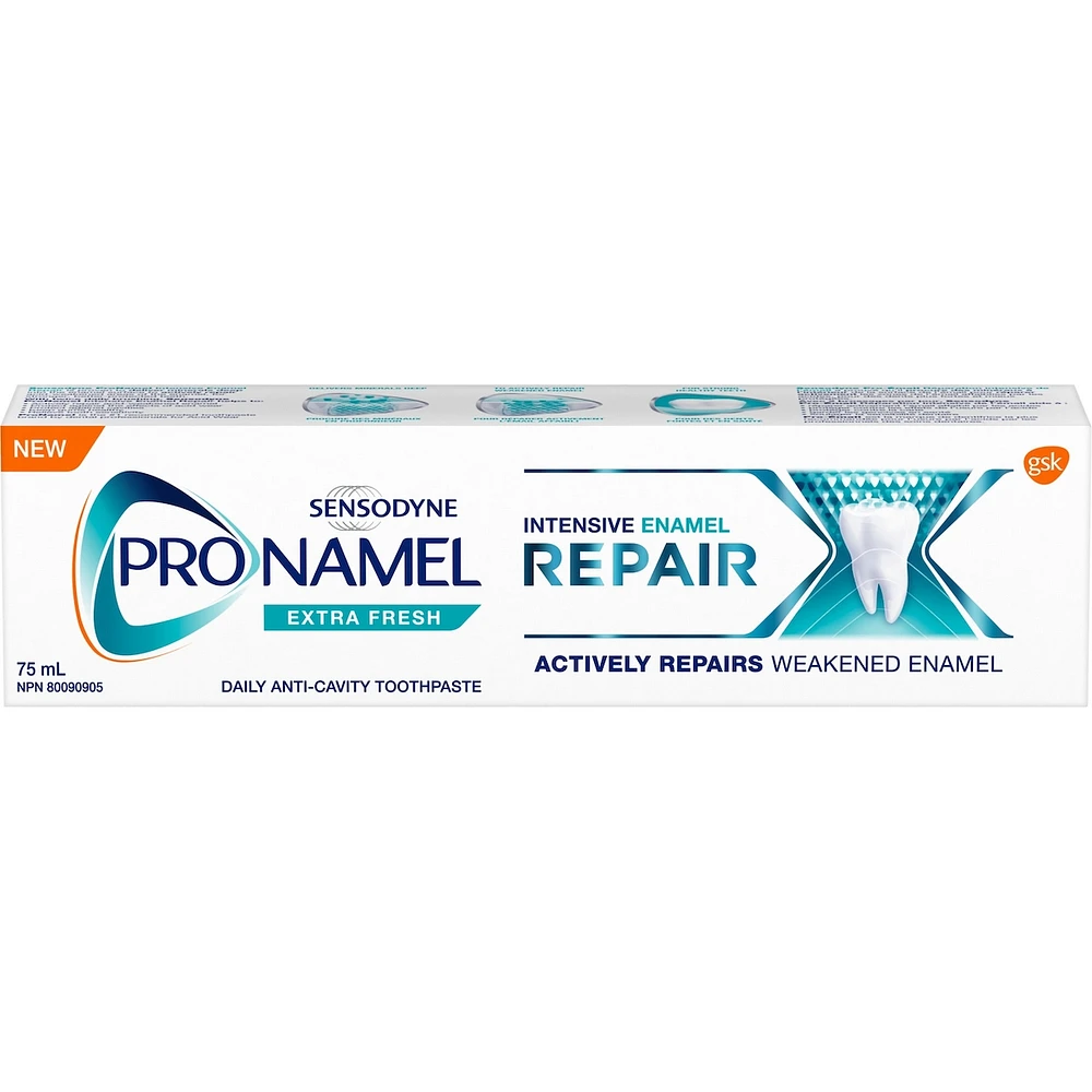 Dentifrice Sensodyne Pro-Émail pour soin de l’émail, Répare intensivement l’émail, dentifrice quotidien au fluorure, Extra-Frais, 75 ml