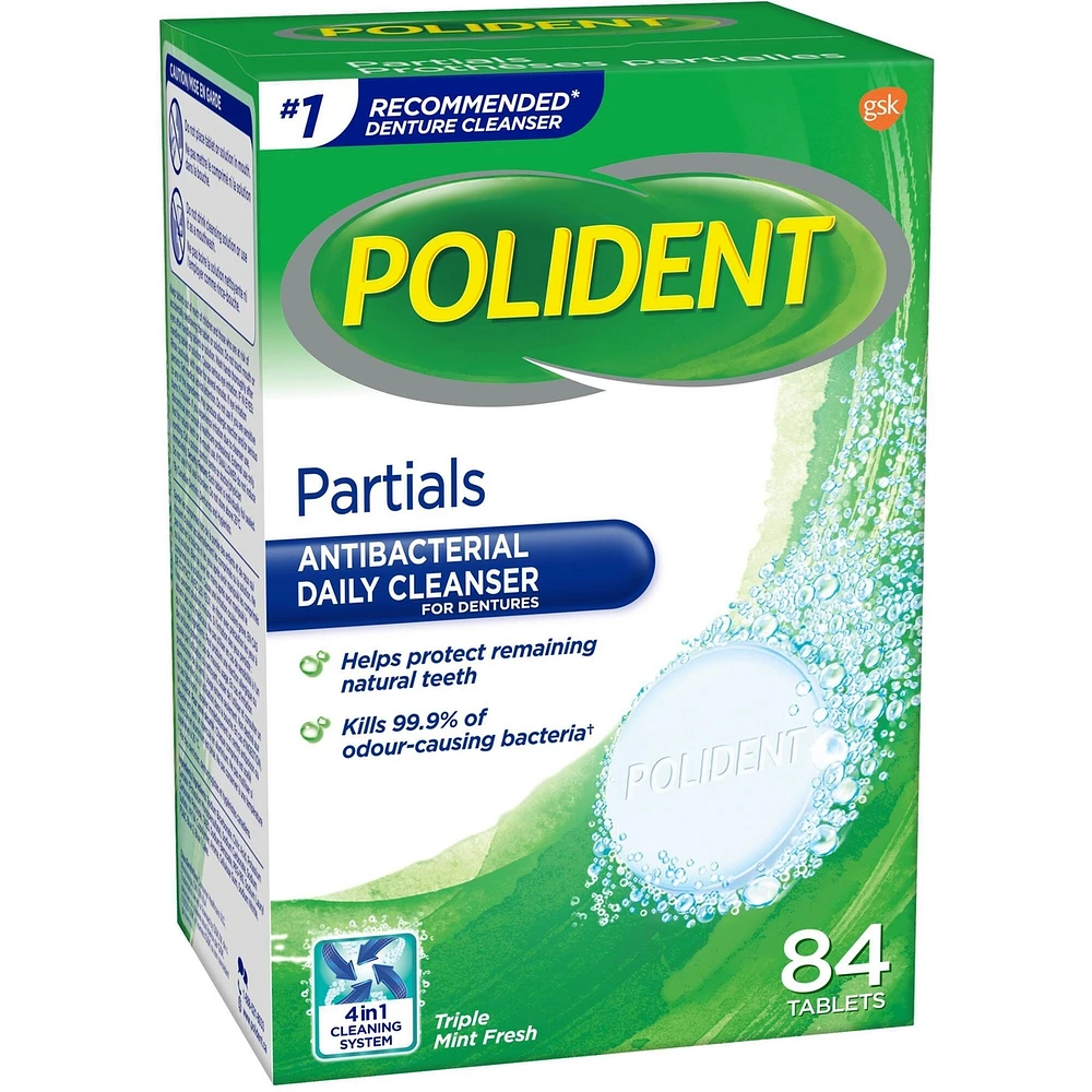 Polident Daily Denture Cleanser for Partials Triple Mint Fresh 84 tablets