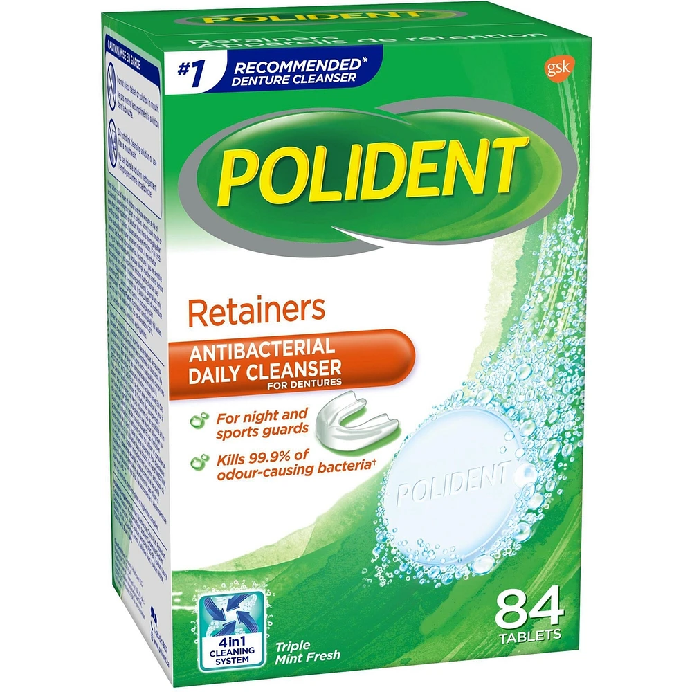 Polident for Retainers Daily Cleanser Triple Mint Fresh 84 tablets
