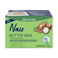 Nair Butter Wax for Legs, Unscented formula with Just 5 Ingredients, 150g