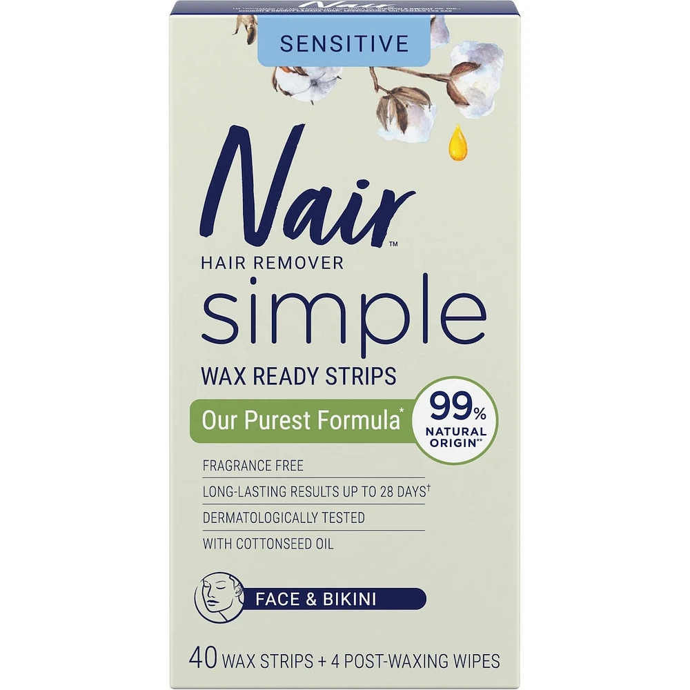 Bandes de cire prêtes à l’emploi Nair Simple avec huile de coton pour le visage et le maillot