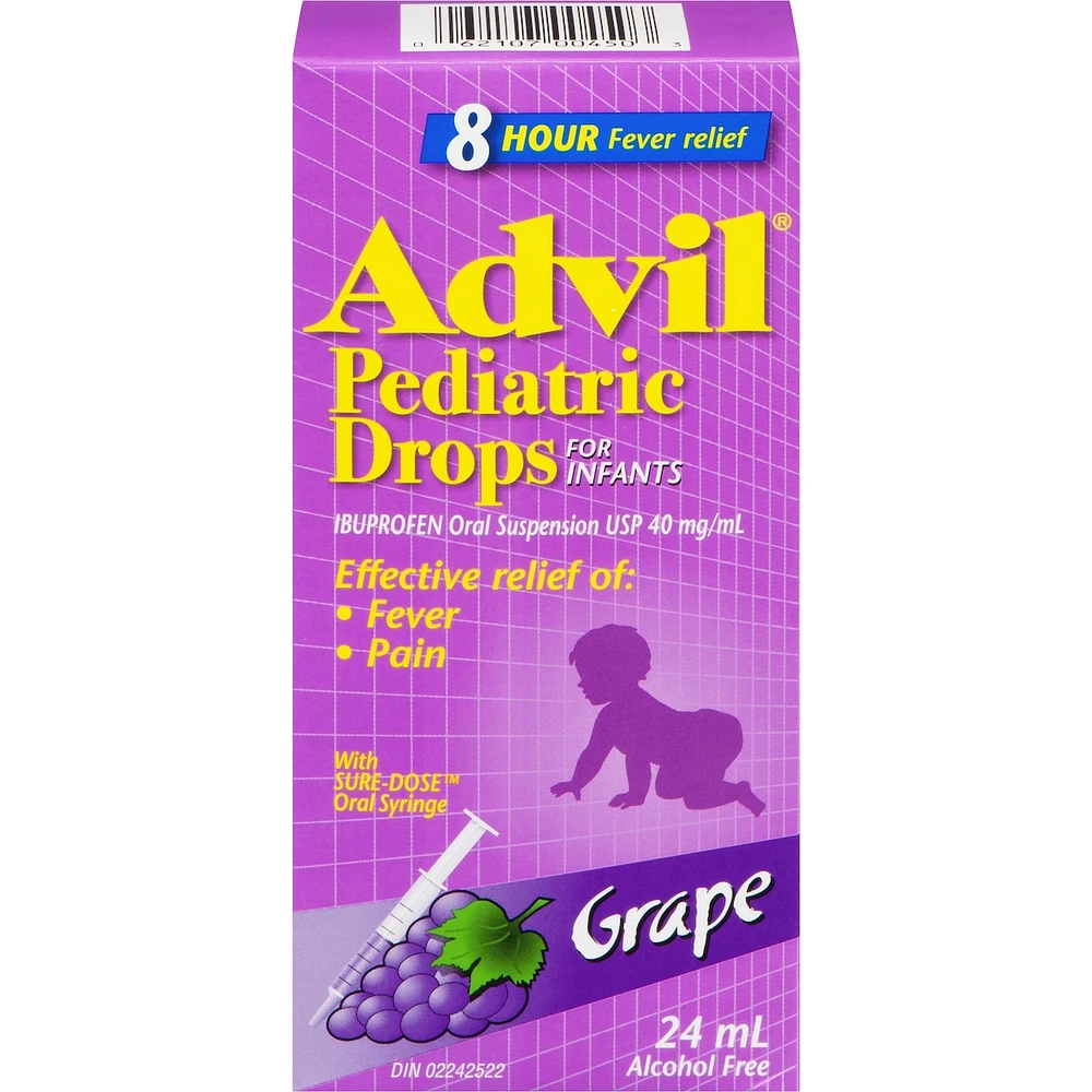 Advil Gouttes Pédiatriques pour Nourrissons Suspension Orale d'Ibuprofène à 40 mg/ml, USP Raisin 24 ml
