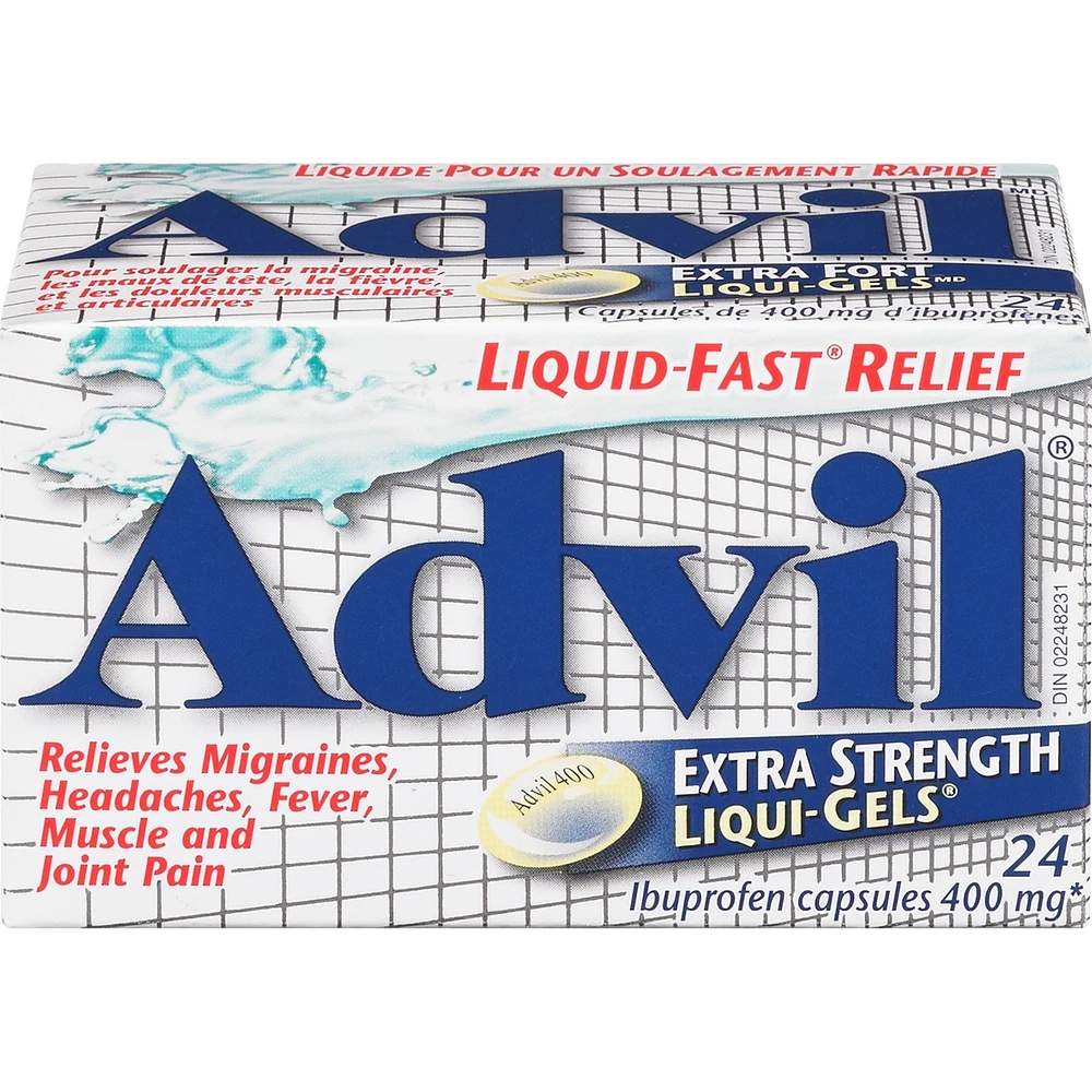 Advil, Extra-fort, pour soulager les maux de tête, les migraines et la douleur, 400 mg d’ibuprofène, flacon de 24