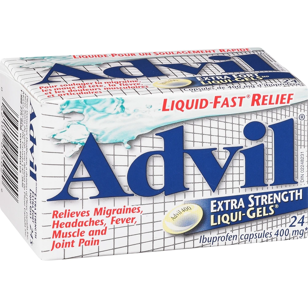 Advil, Extra-fort, pour soulager les maux de tête, les migraines et la douleur, 400 mg d’ibuprofène, flacon de 24