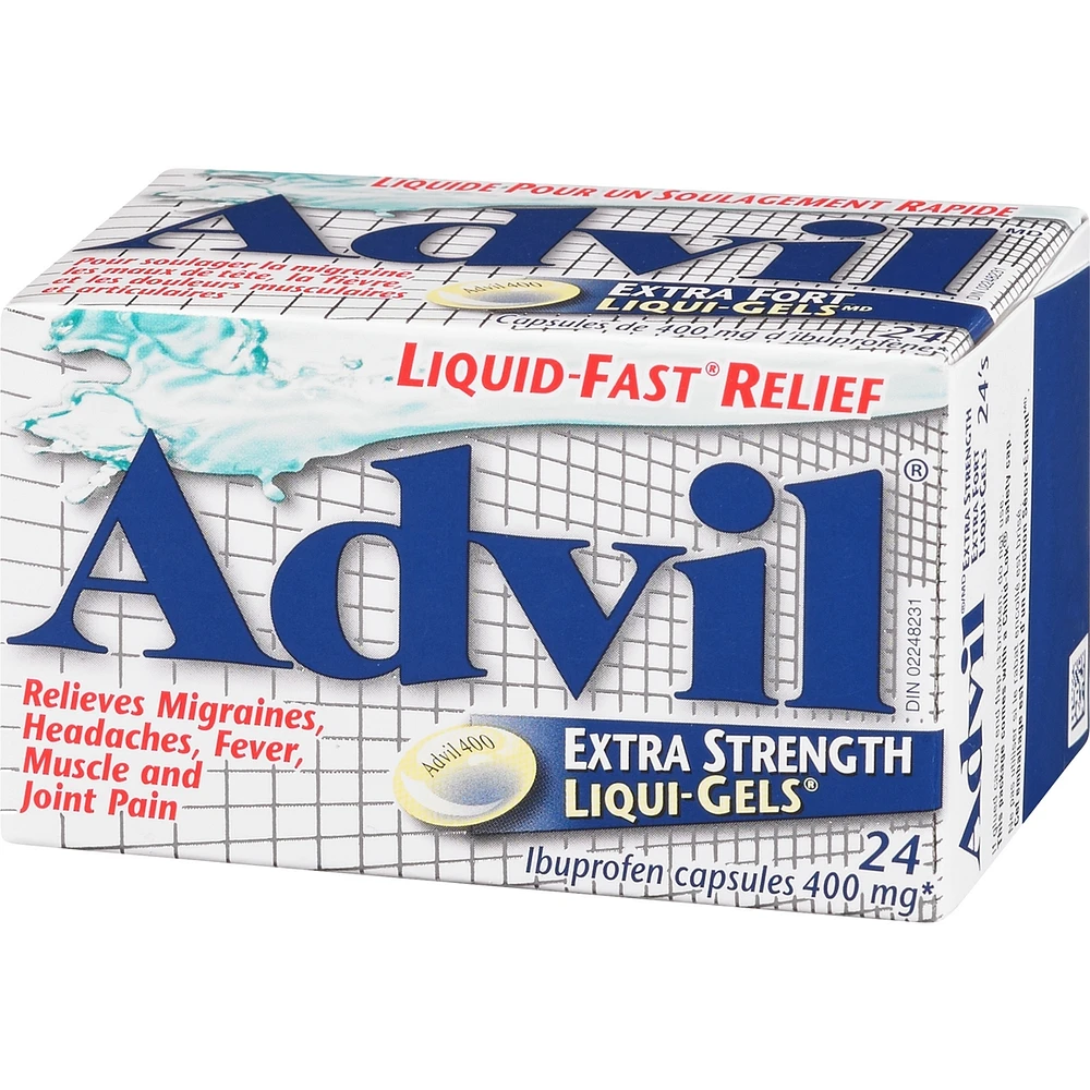 Advil, Extra-fort, pour soulager les maux de tête, les migraines et la douleur, 400 mg d’ibuprofène, flacon de 24