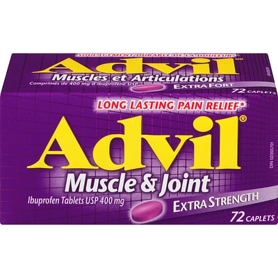 Advil Muscles et articulations Extra-fort, pour soulager les douleurs inflammatoires, 400 mg d’ibuprofène, flacon de 72