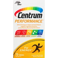 Centrum Performance, un supplément complet de vitamines et de minéraux additionné de ginseng, en format de 75 comprimés