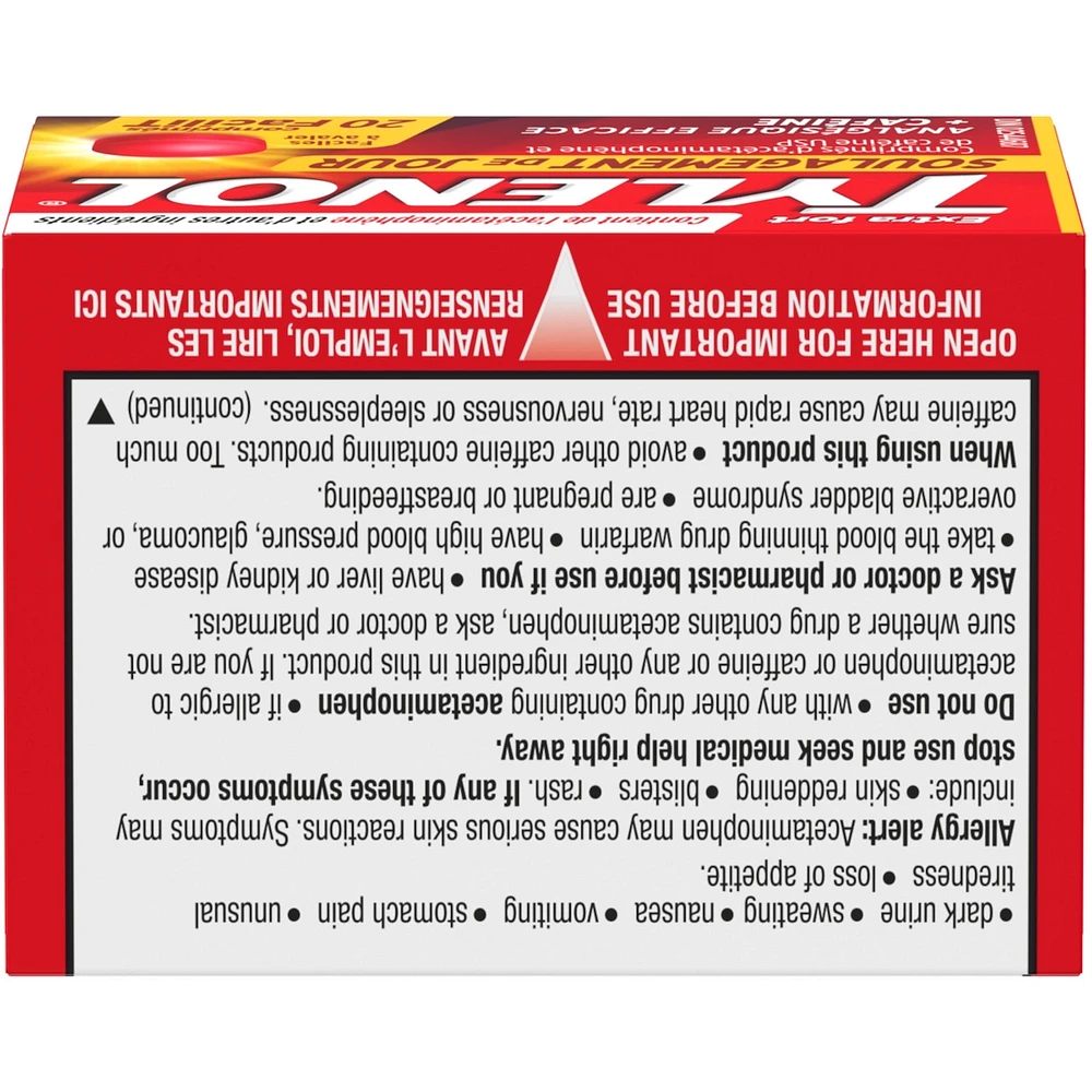 Comprimés Extra fort Soulagement de jour, 500 mg d’acétaminophène + 65 mg de caféine
