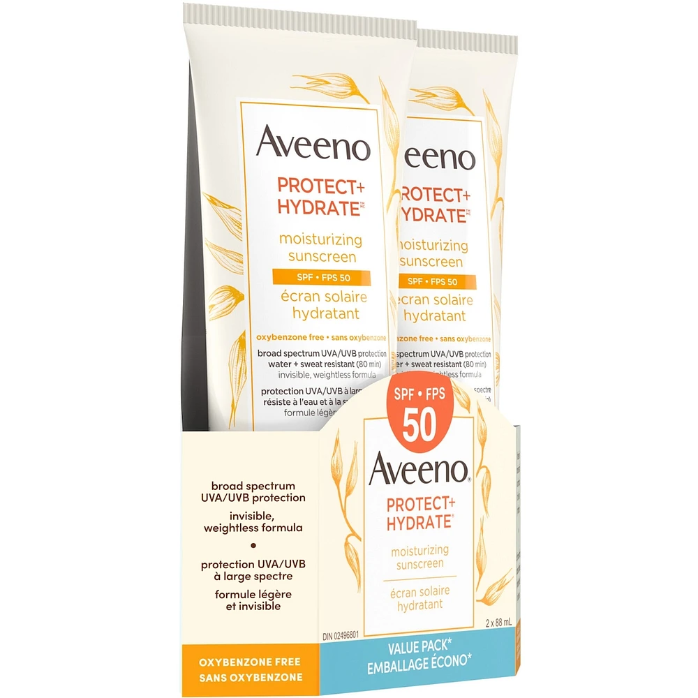 Protect + Hydrate Moisturizing Sunscreen Lotion, SPF 50, Value Pack, 2 x 88 mL