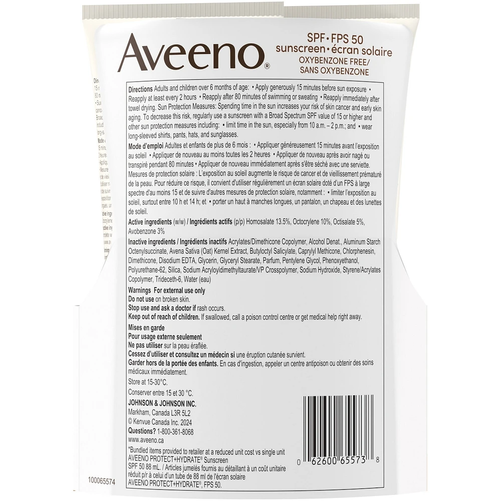 Protect + Hydrate Moisturizing Sunscreen Lotion, SPF 50, Value Pack, 2 x 88 mL