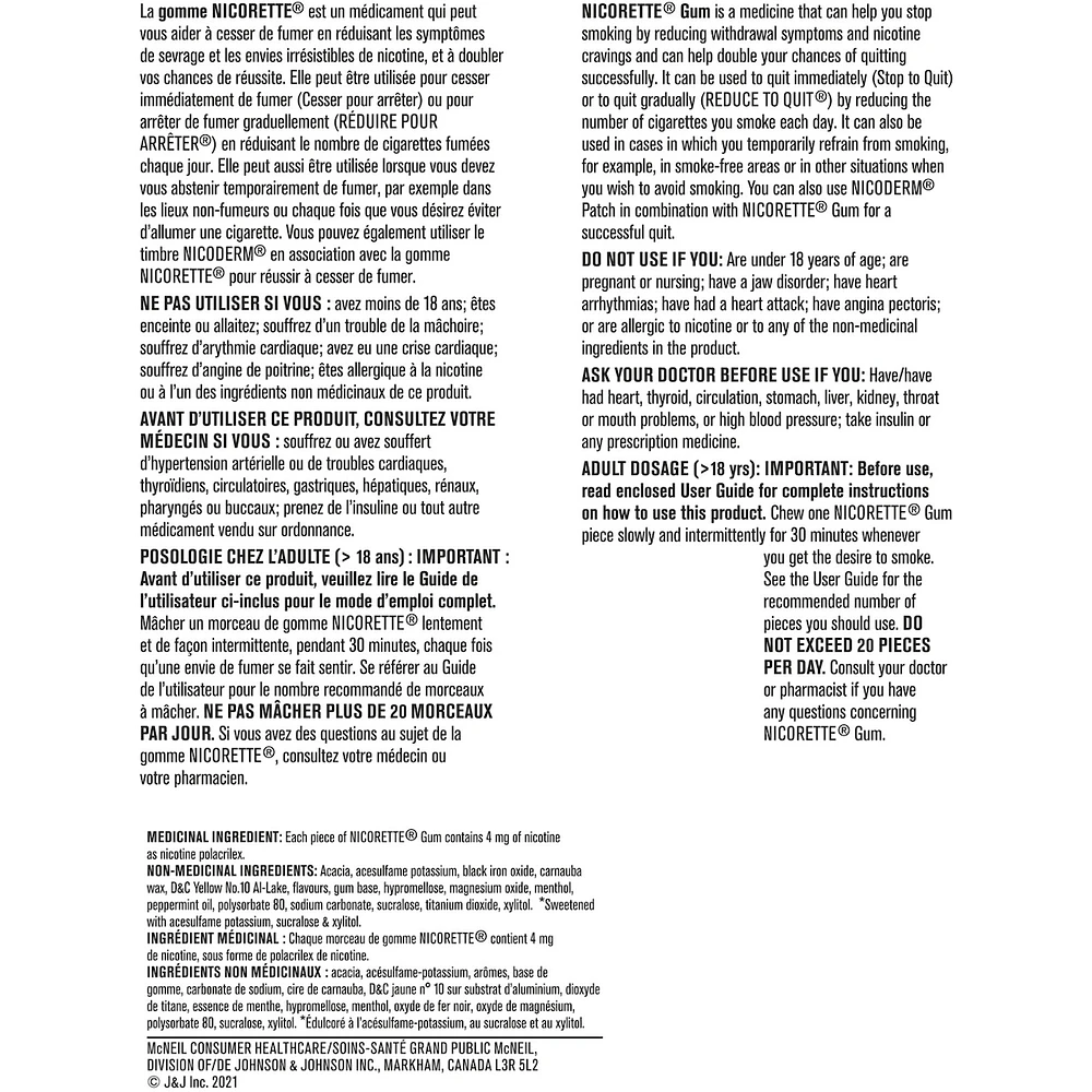 Gomme à 4 mg de nicotine, saveur de cannelle
