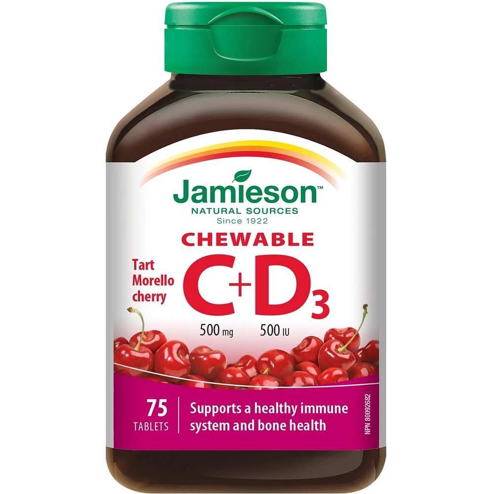 Vitamines C 500 mg + D 500 UI à croquer - Cerise Morello