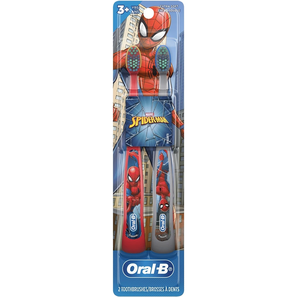 Brosses à dents manuelles pour enfants Oral-B mettant en vedette les personnages du film Spiderman de Marvel, souple, enfants de 3 ans et plus