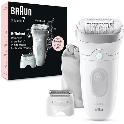 Braun Silk-épil 7 Epilator, Wet and Dry, Wide Head, Includes Shaver Head and Trimmer Comb, SE7-041, Silver