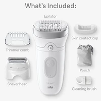 Braun Silk-épil 7 Epilator, Wet and Dry, Wide Head, Includes Shaver Head and Trimmer Comb, SE7-041, Silver