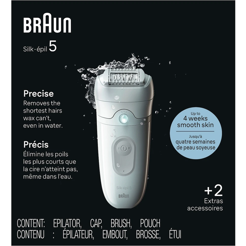 Braun Silk-épil 5 Epilator, Wet and Dry, Includes Skin Contact Cap, SE5-011, Grey