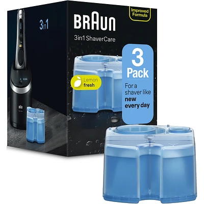 Cartouches de recharge Braun Clean & Renew CCR, Solution nettoyante de rechange de rasoir pour le système de nettoyage Clean&Charge – paquet de 3