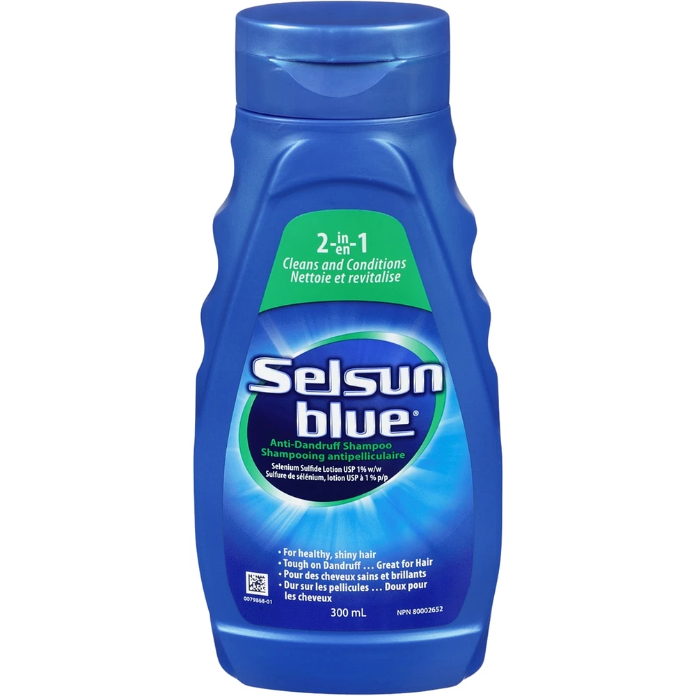 Selsun Blue Shampooing et Revitalisant antipelliculaire 2-en-1, 300 ml, aide à contrôler les pellicules, les démangeaisons et la desquamation, nettoie et revitalise en une seule application