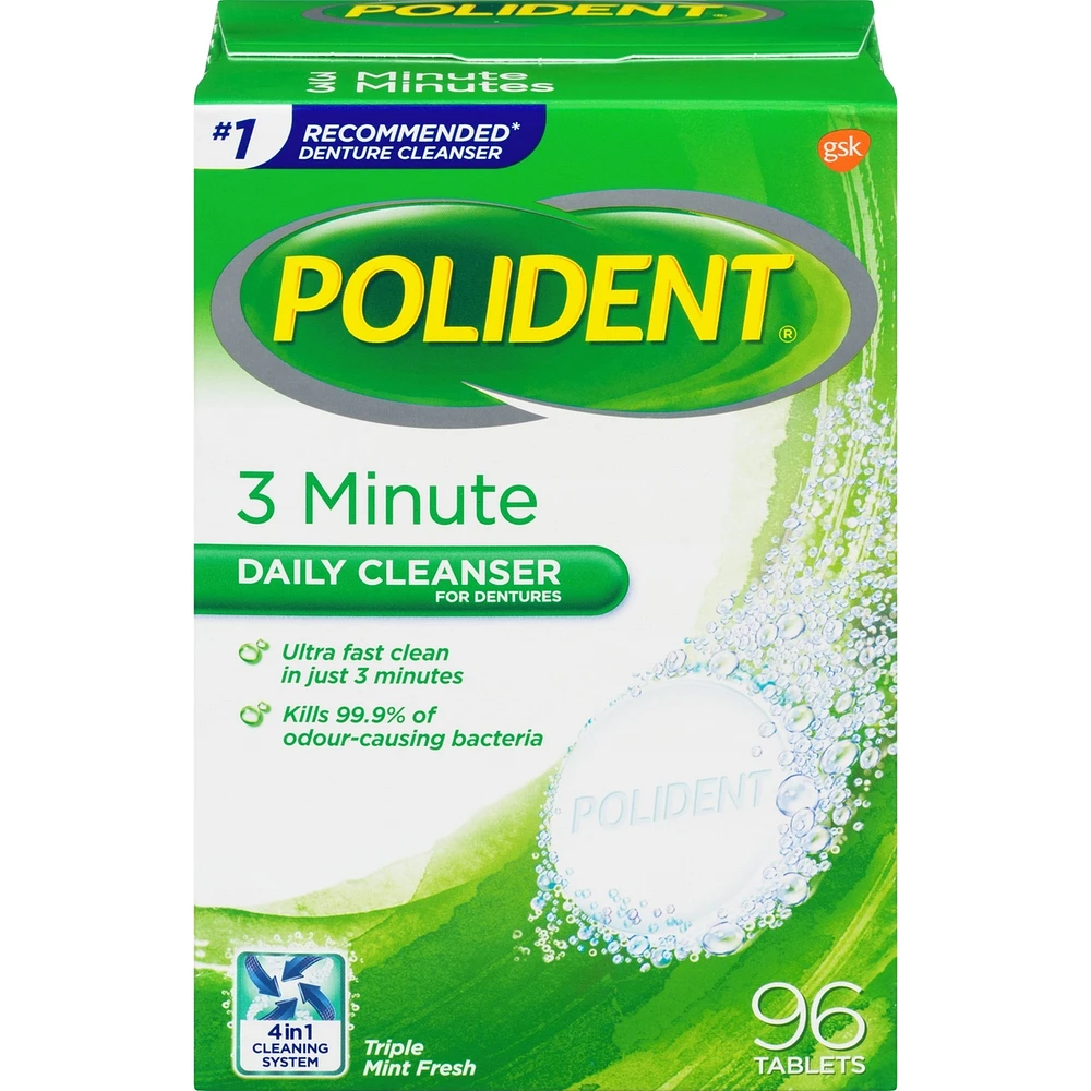 Polident 3 Minute Daily Denture Cleaner 96 Denture Tablets