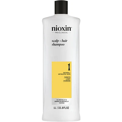 Shampooing épaississant pour le cuir chevelu et les cheveux System 1 de Nioxin – naturels légèrement clairsemés, 500 mL