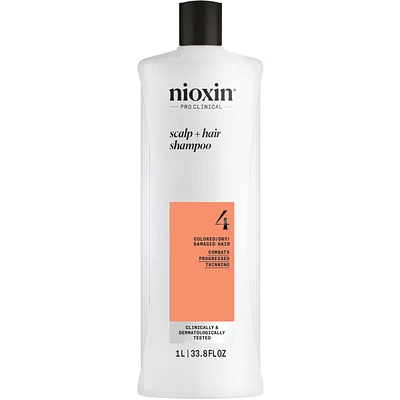 Shampooing épaississant pour cuir chevelu et cheveux Système 4 de Nioxin –  pour cheveux colorés ou secs, endommagés et très clairsemés, 1 L