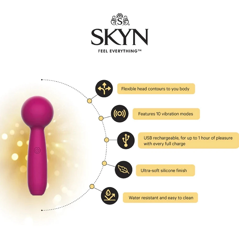 SKYN Tune Personal Massager - Miniature Vibrating Wand - ultra soft silicone finish, water resistant, 10 vibration modes