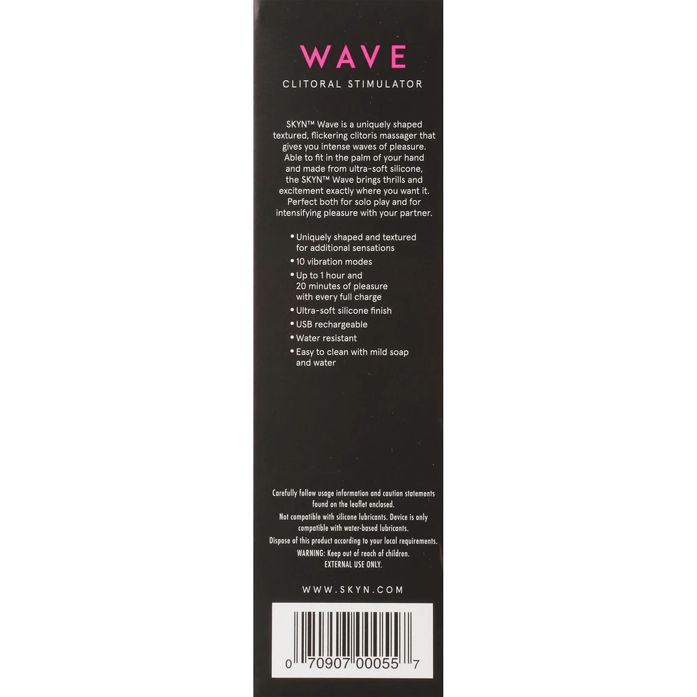 SKYN Wave Clitoral Stimulator, ultra soft silicone finish, water resistant, flickering clitoris massager, 10 Variable Speed, Rechargeable