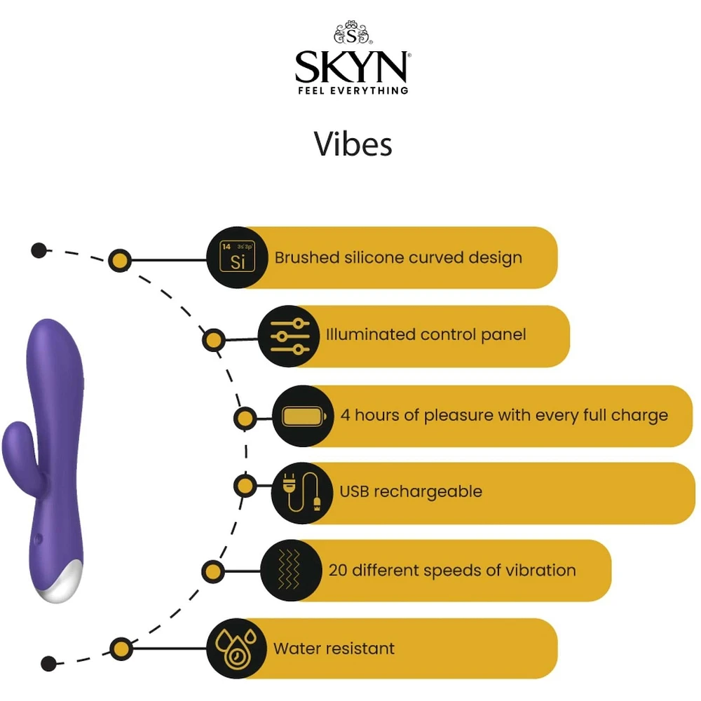 SKYN Vibes Personal Massager, Intimate Vibrator, soft silicone curved design, water resistant, 20 speeds and pulsations, rechargeable