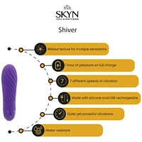 SKYN Shiver Personal Vibrator - Quiet, Discreet, Premium Ribbed Bullet Massager - Water Resistant, Rechargeable and Latex-Free, 7 vibrating speeds