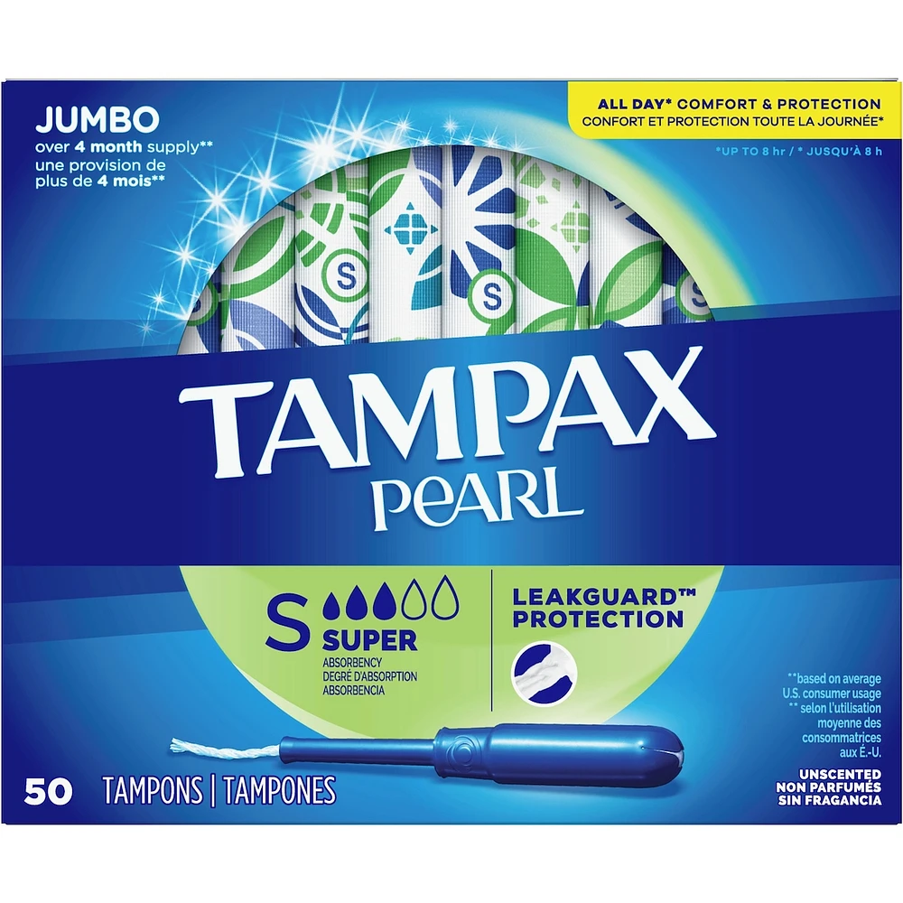 Pearl Tampons Super Absorbency, 50 Count